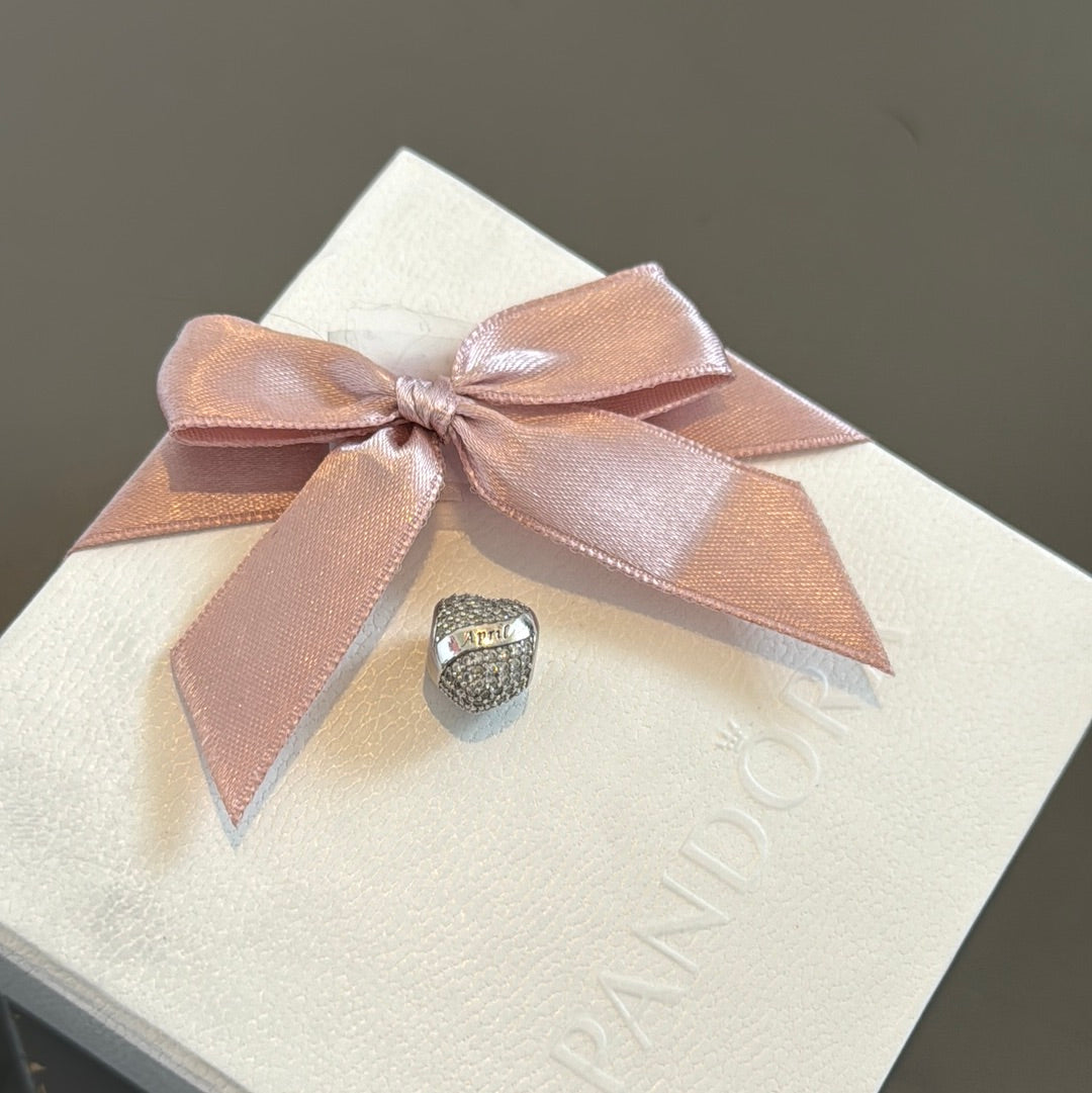 Sterling Silver Clear Pave Heart April Birthstone Charm