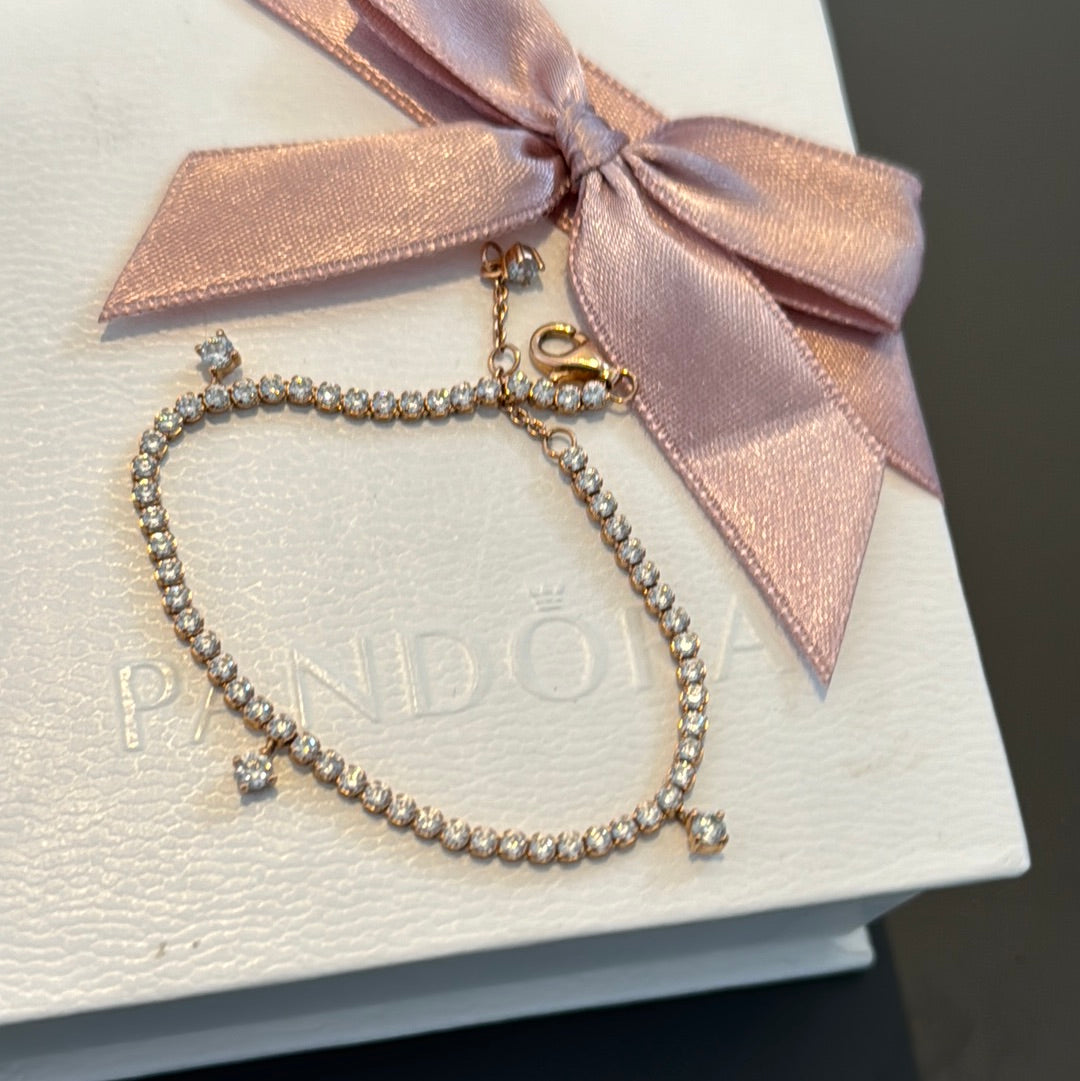 Genuine Pandora Silver/ Rose Gold Sparkling Drops Tennis Bracelet 18cm