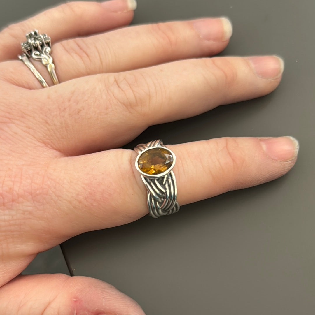 Genuine Pandora Tied Together Ring with Amber Whiskey Quartz 58