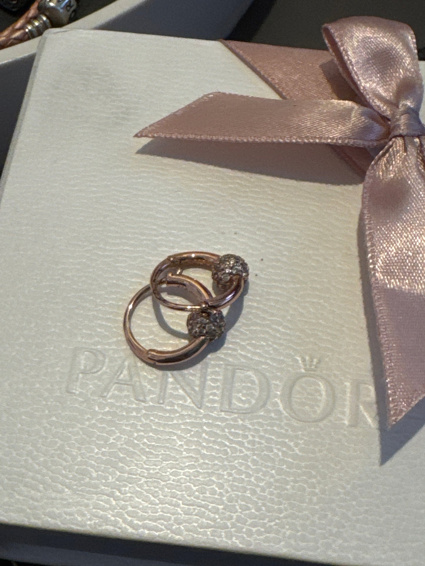 Genuine Pandora Rose Gold Pave Ball Hoop Earrings
