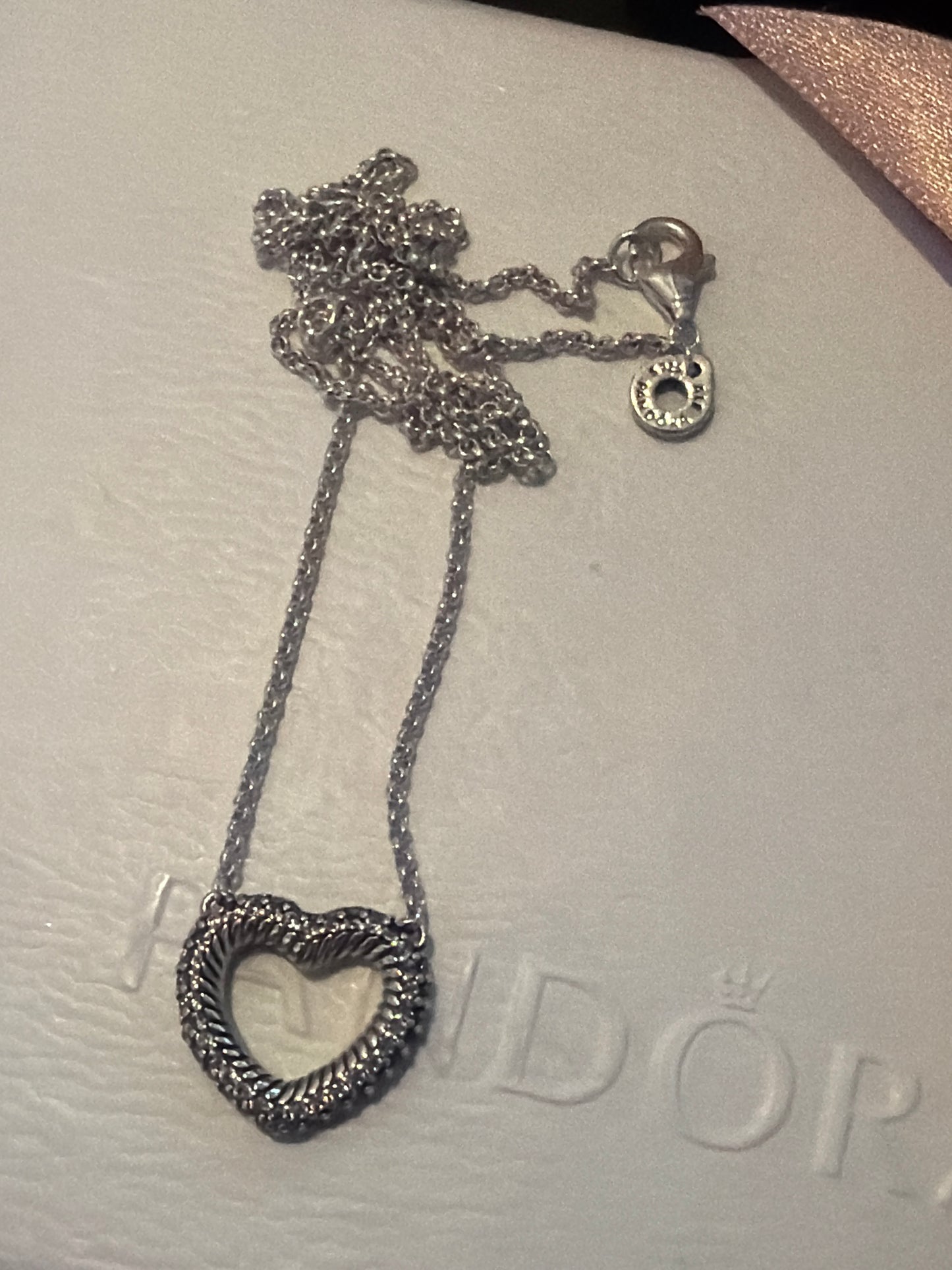 Genuine Pandora Pave Snake Chain Heart Necklace