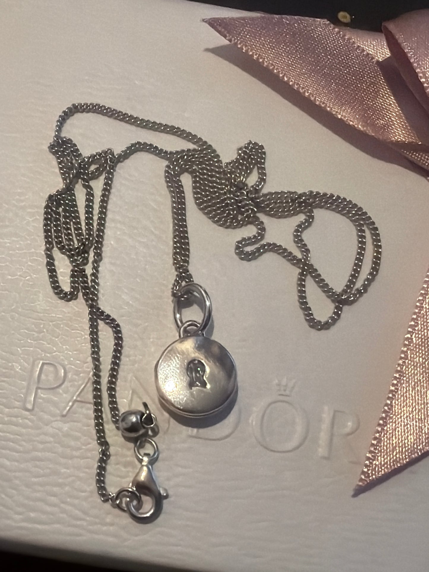Genuine Pandora Lock and Key Cz Locket With Chain
