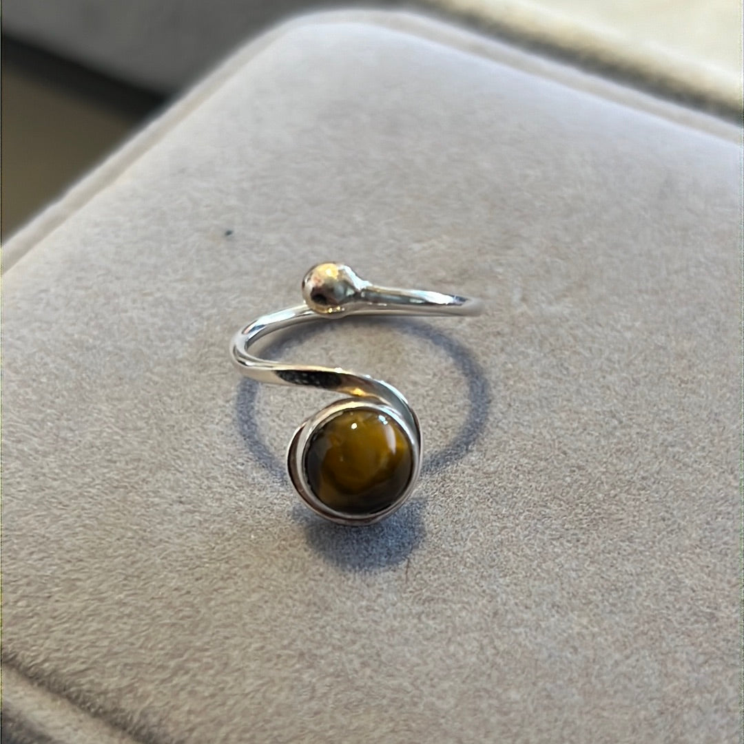 Sterling Silver Adjustable Tigers Eye Gemstone Ring 54