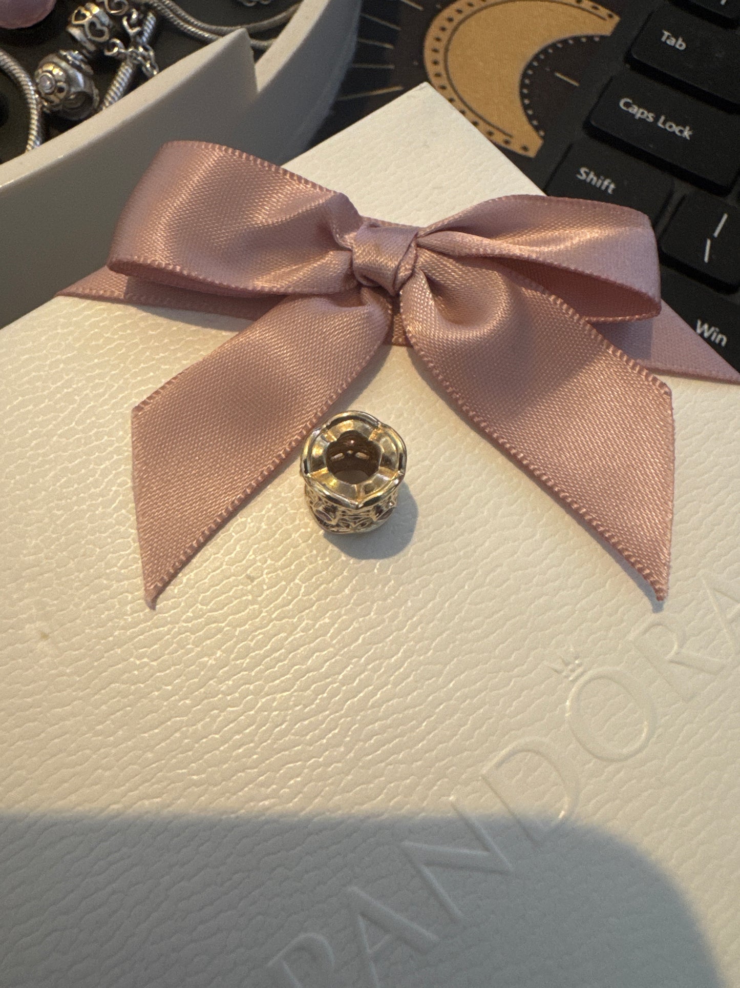 Genuine Pandora Solid 14ct Gold Pink Sapphire Radiance Freesia Charm