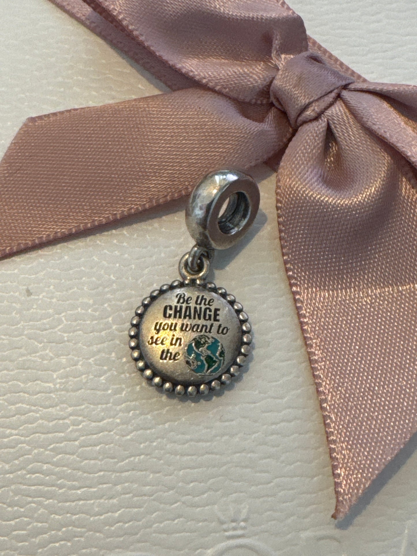 Genuine Pandora HTF 'Be the change you want to see in the world' Enamel Dangle Charm