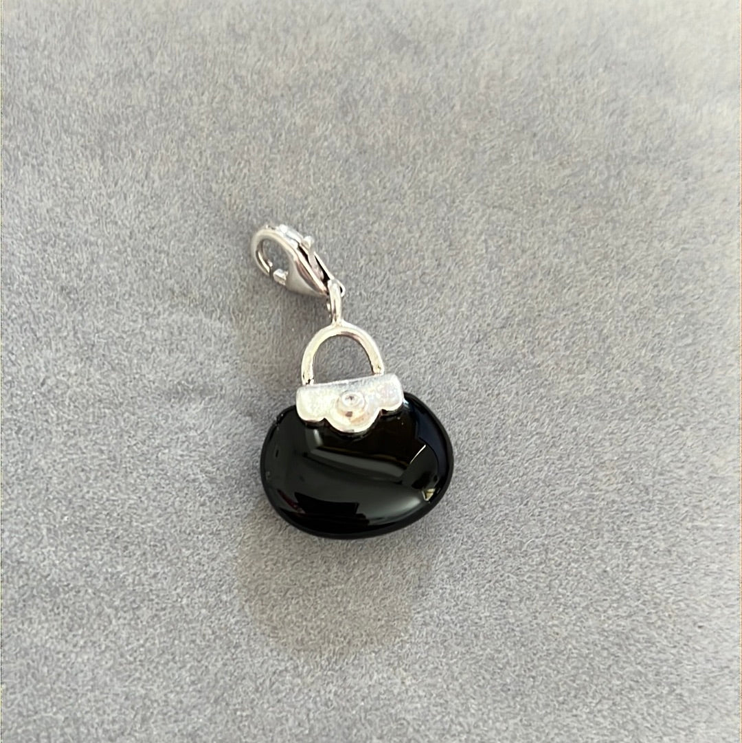 Genuine Thomas Sabo Black Stone Handbag Purse Dangle Clip Charm