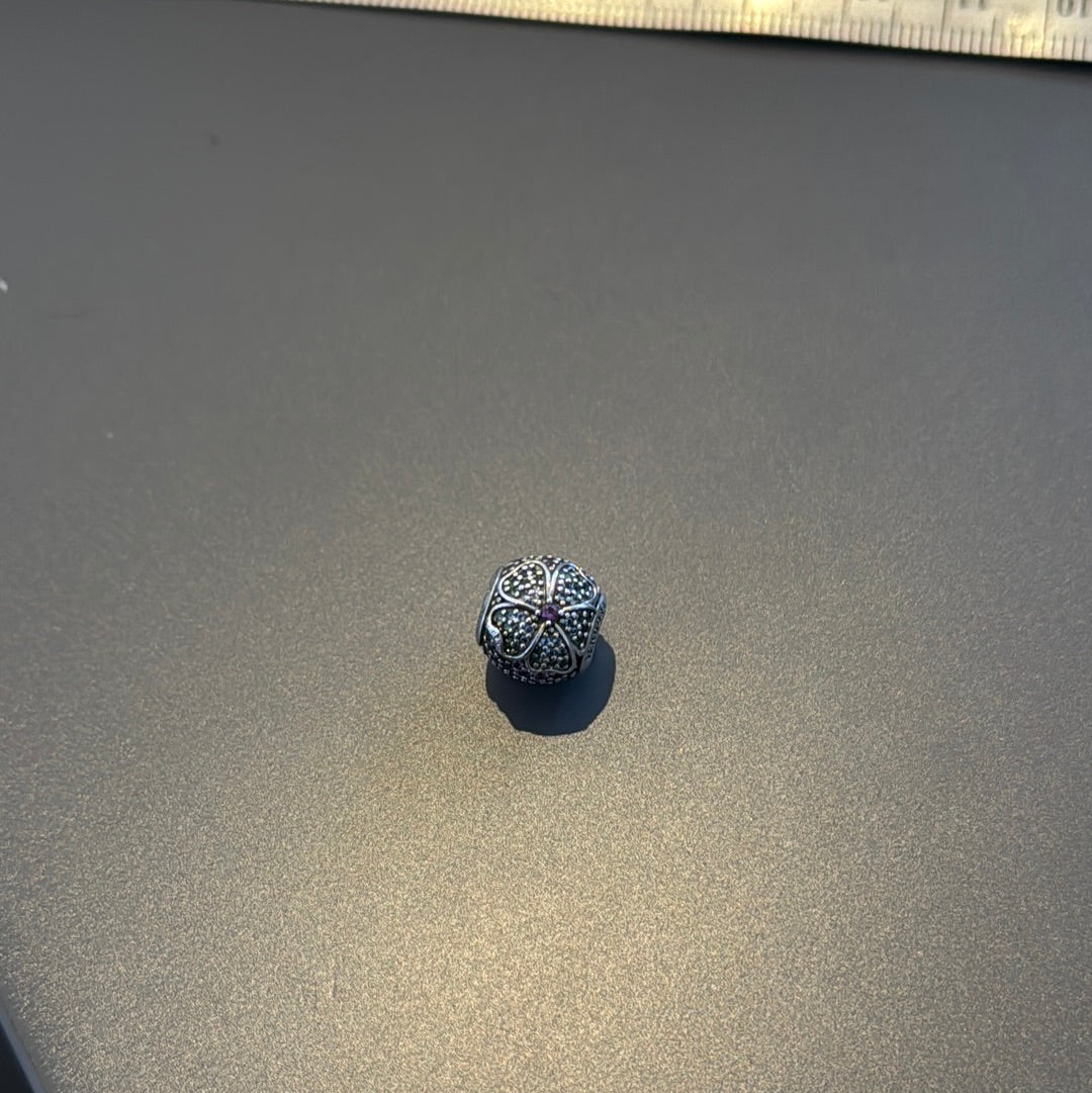 Genuine Pandora Pave Clear and Purple Daisy Flower Ball