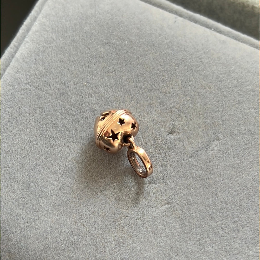 Genuine Pandora Rose Gold Heart Shaped Bell Dangle Charm