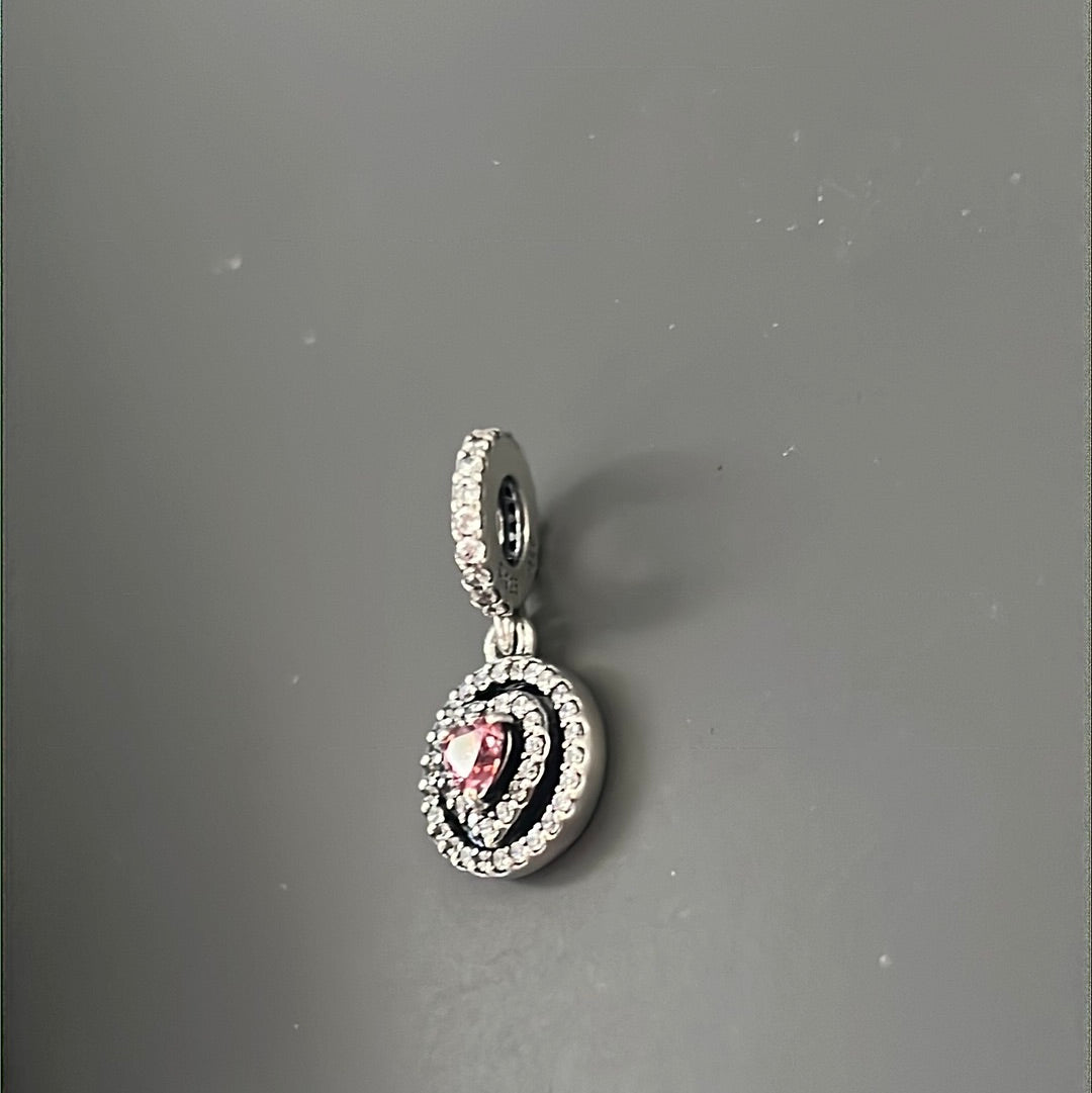 Genuine Pandora Pink Stone Heart Dangle Pendant