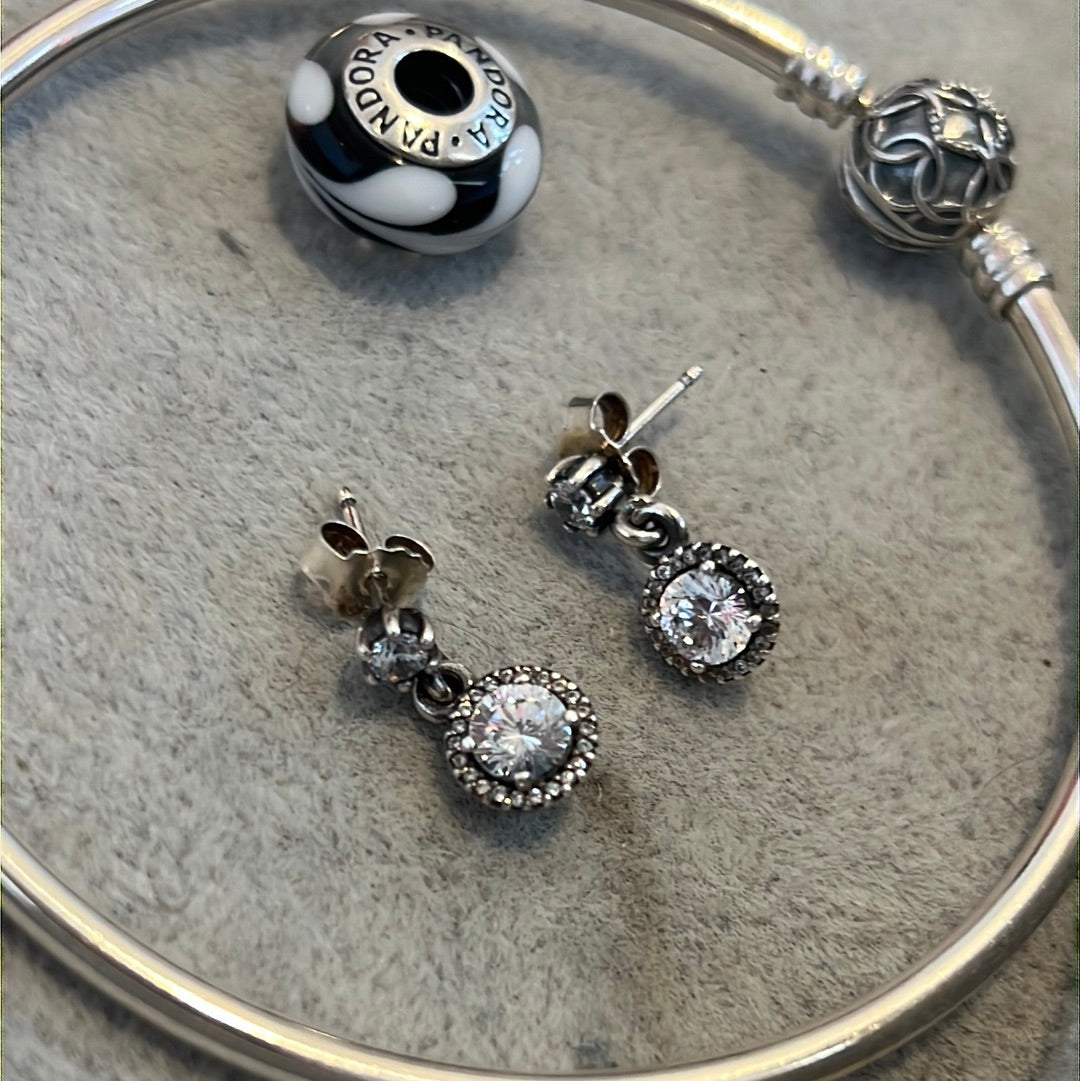 Genuine Pandora Sparkling Circle Pave Dangle Earrings