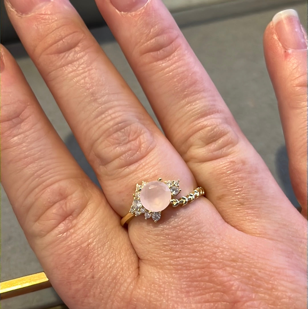 Brand New Sterling Silver Gold Plated Pave Light Pink Stone Ring 58