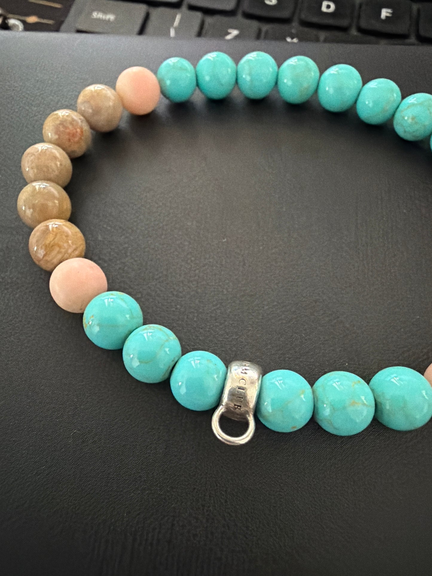 Genuine Thomas Sabo Charm Clasp Turquoise, Pink & Brown Bead Bracelet