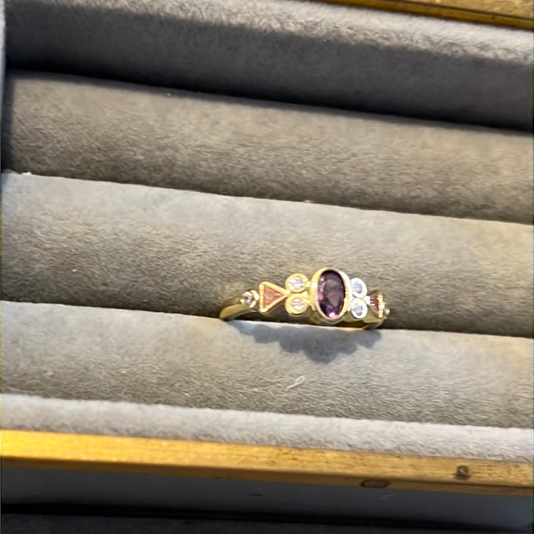 Brand New 14kt Gold Plated Purple Stone Ring CZ Beautiful Size 54