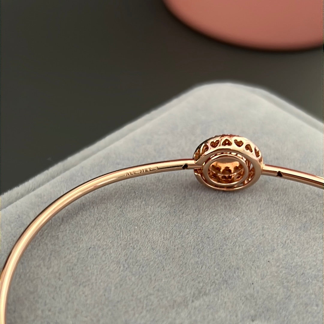 Genuine Pandora Rose Gold Bangle With Pave Pink Stone Size Medium