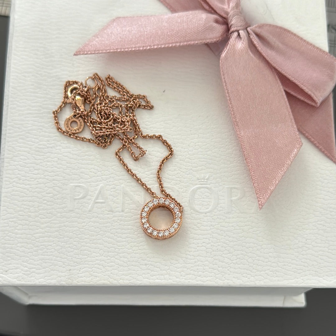 Genuine Pandora Rose Gold Pave CZ Small Circle Necklace 45cm Chain