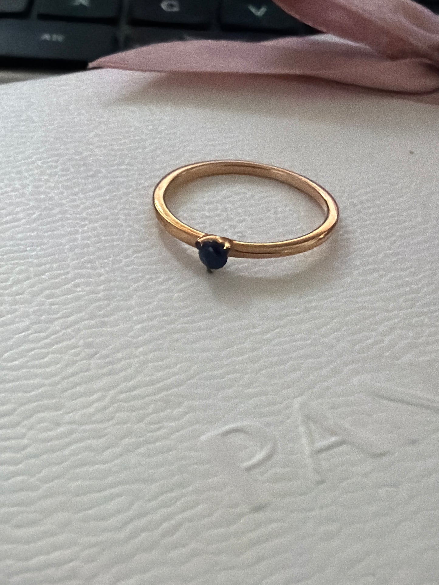 Genuine Pandora Rose Gold Pave Dark Blue Stone 52 Solitaire Ring