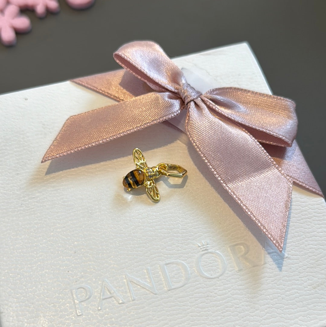 Sterling Silver Shine Gold Pave Bee Dangle