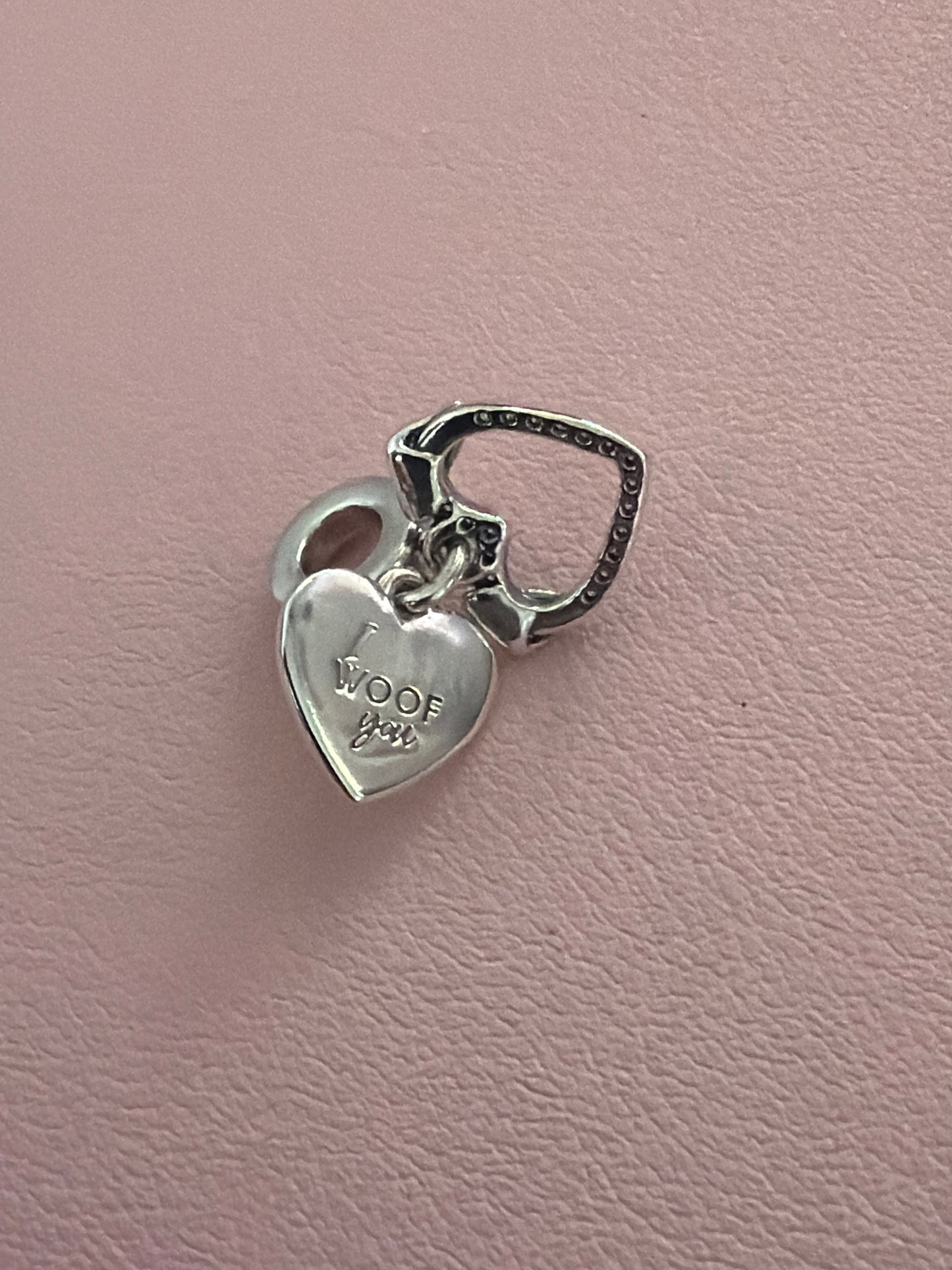 Genuine Pandora Clear Pave Heart 'I Woof You' Sparkle Paw Print Dangle Charm