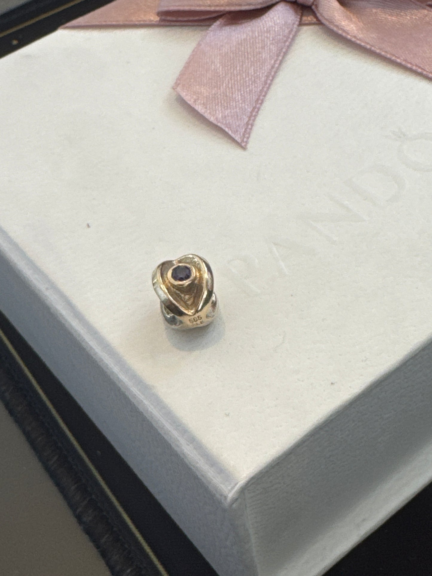 Genuine Pandora 14ct Gold Amethyst Purple CZ Eye Charm