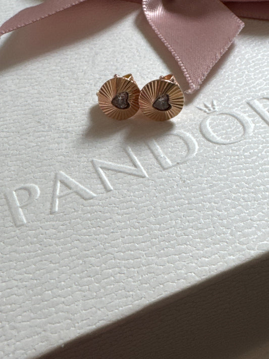 Genuine Pandora Rose Gold CZ Heart Fan of Love Earrings