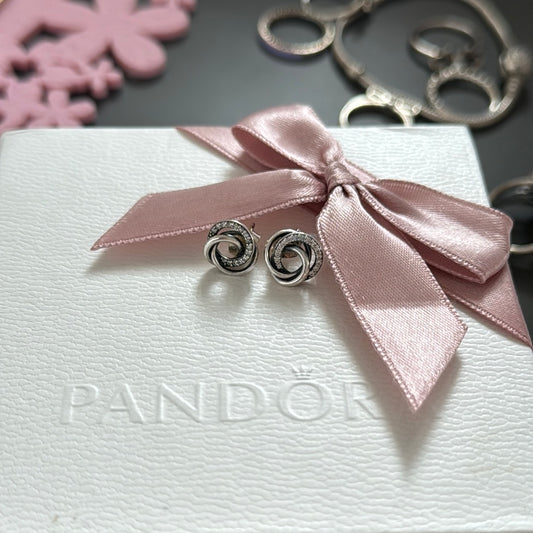 Genuine Pandora Pave Intertwined Circle Earrings Studs