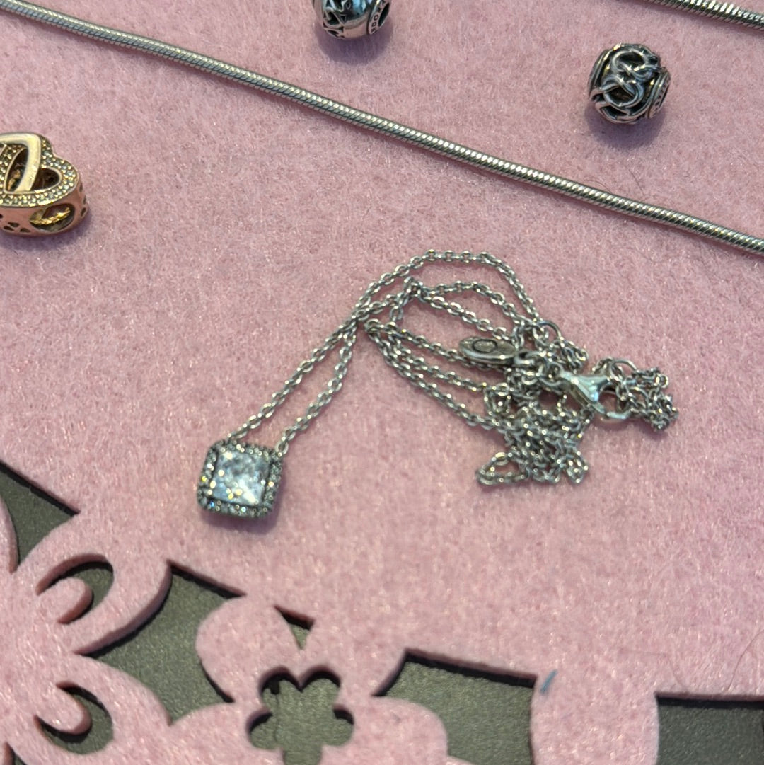 Genuine Pandora Small Dainty Pave Square CZ Necklace