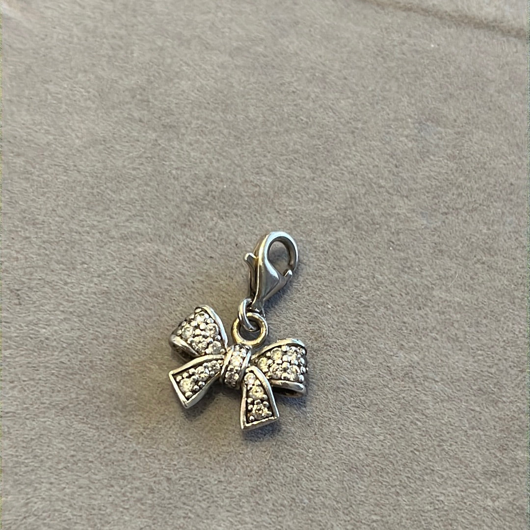 Genuine Thomas Sabo Sterling Silver Clear Dangle Clip Pave Bow Charm