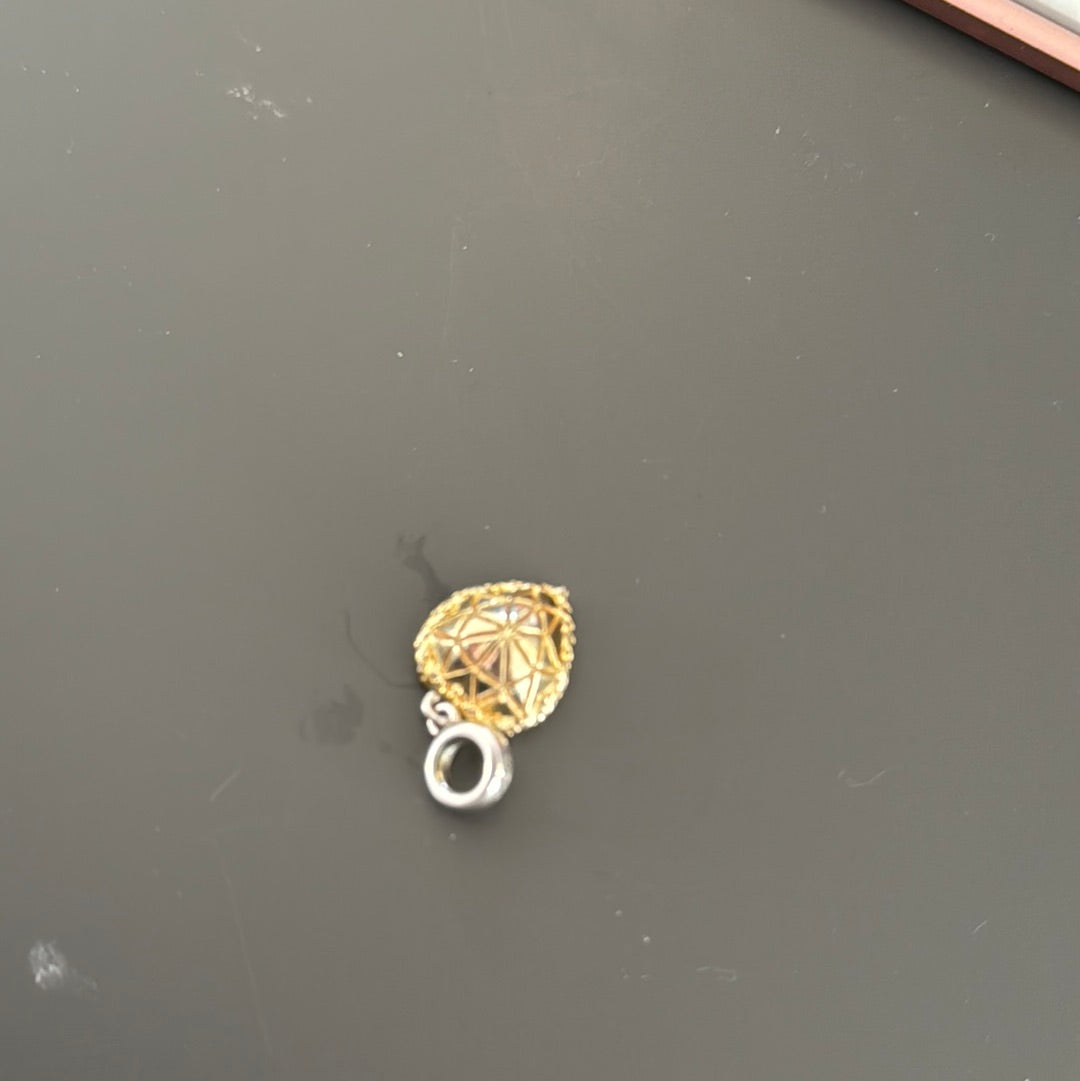 Genuine Chamilia Beautiful Golden Heart With Large Clear CZ Heart Dangle Charm