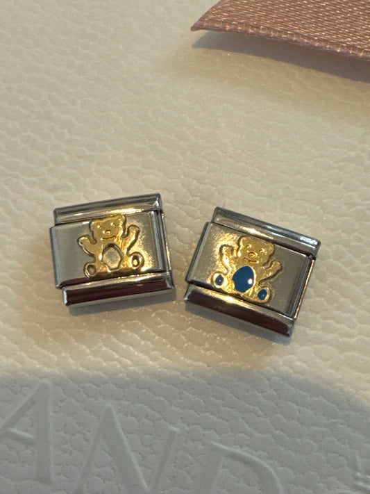 Genuine Nomination Silver Link Charm Blue Enamel Teddy Bear