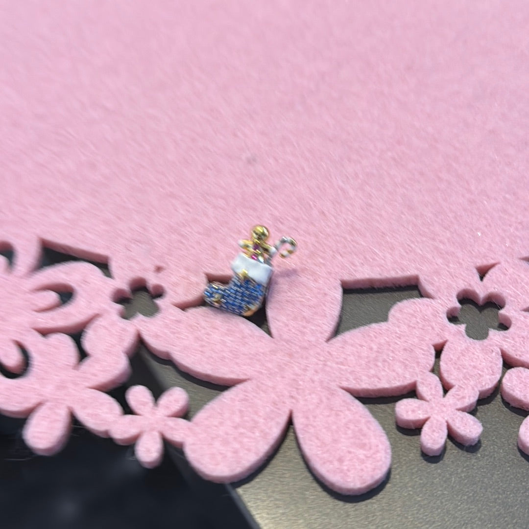 Genuine Gnoce Enamel Christmas Pave Blue Stocking Charm