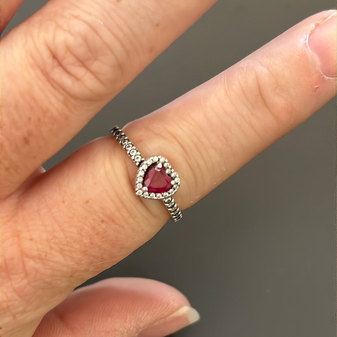 Genuine Pandora Pave Red Heart Stone Ring 50