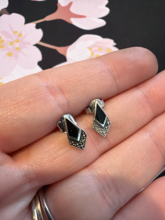 Genuine Per Algot Enevoldsen Pre Pandora Jewelry Onyx and Pave Black Stud Earrings