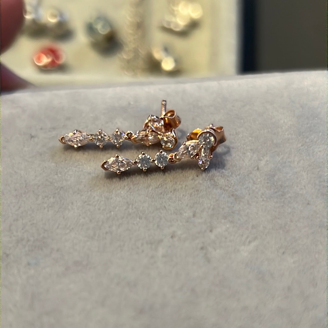Genuine Pandora Rose Gold Pave Flower Herbarium CZ Dangle Earrings