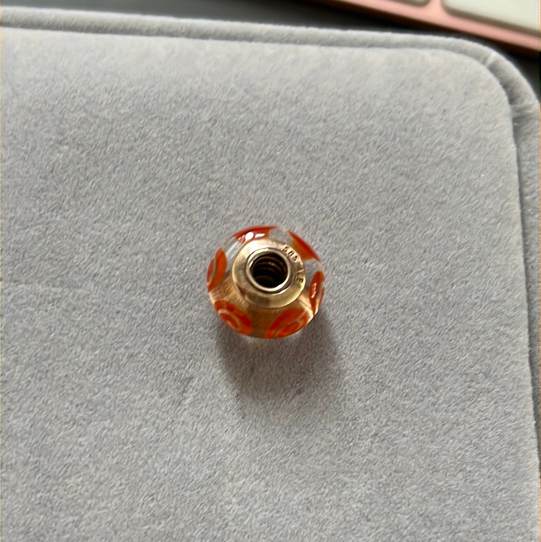 Genuine Pandora Solid 14ct Gold Orange Spiral Murano Charm HTF