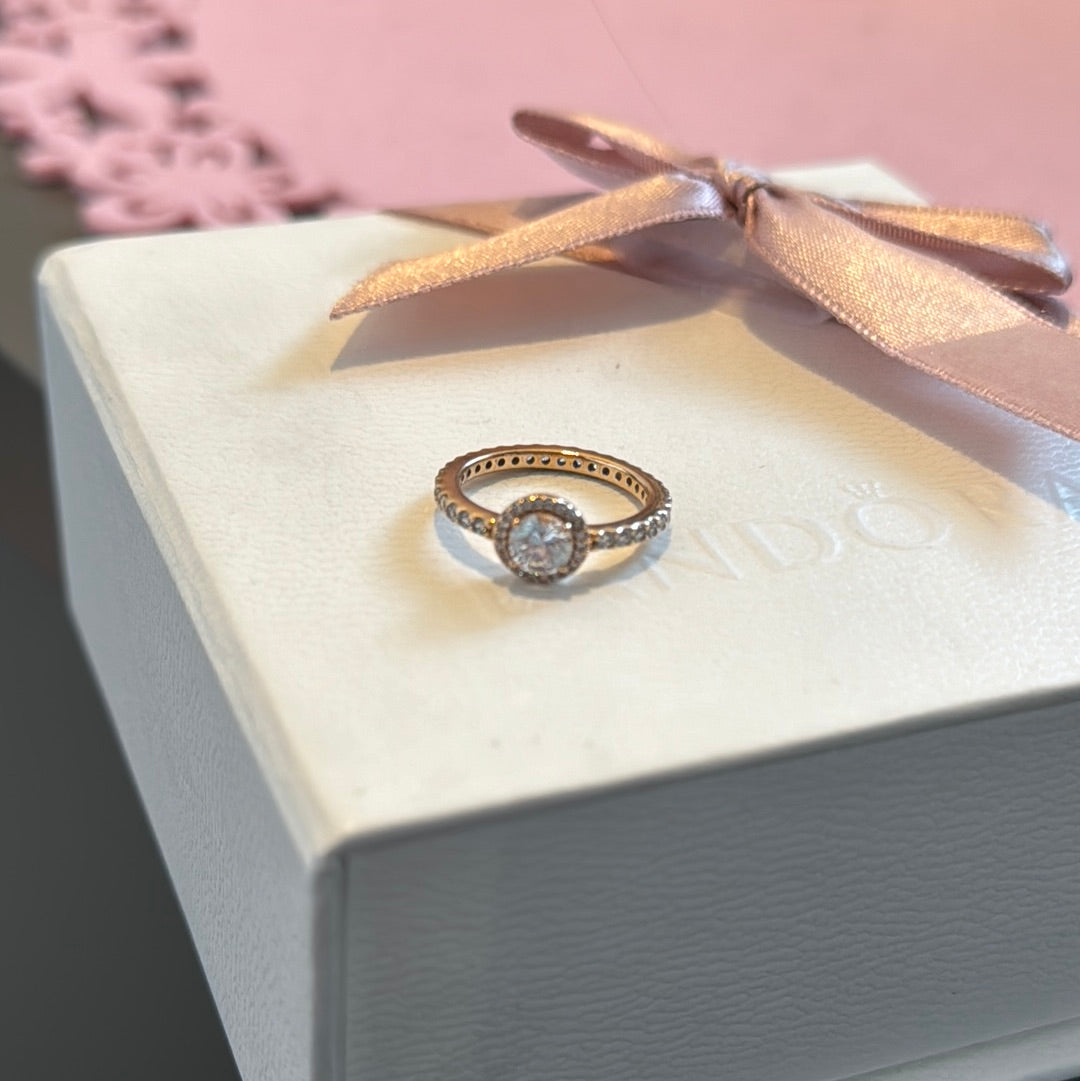 Genuine Pandora Rose Gold Pave Sparkle Circle Ring Size 54