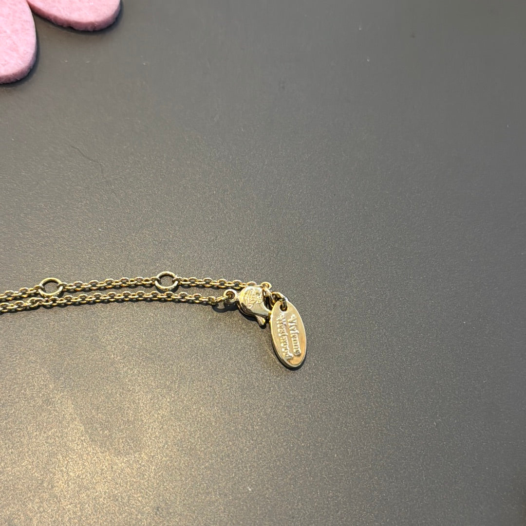 Genuine Gold Coloured Vivienne Westwood Orb Pave Relief Necklace 44cm Drop