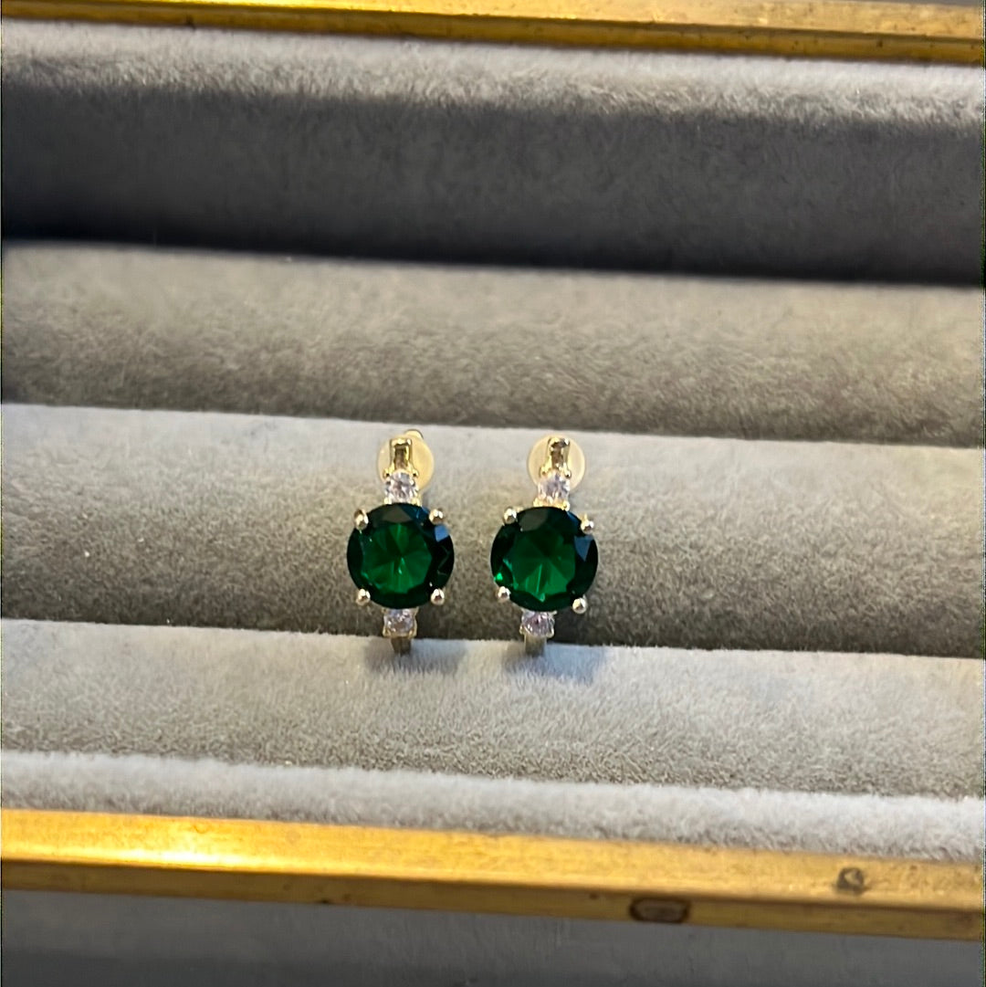 Brand New 14ct Gold Plated Green Circle Stone Sleeper Hoops Earrings