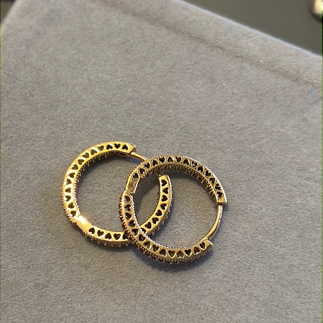 Genuine Pandora Shine Gold Radiant Heart Pave Large Earrings Hoops