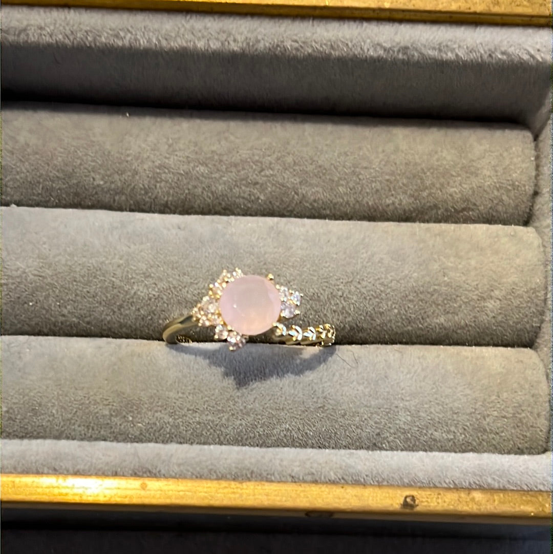 Brand New Sterling Silver Gold Plated Pave Light Pink Stone Ring 58