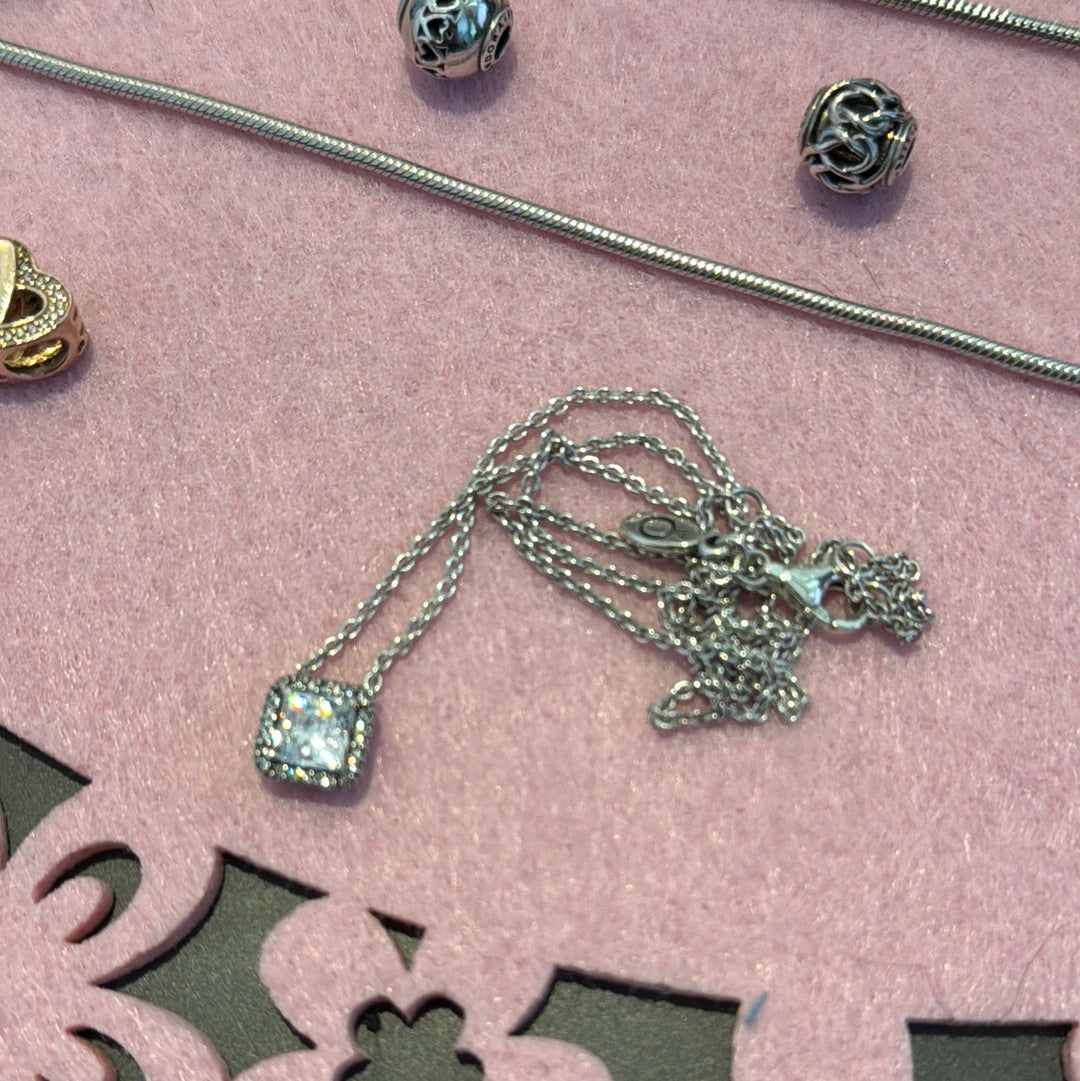 Genuine Pandora Small Dainty Pave Square CZ Necklace