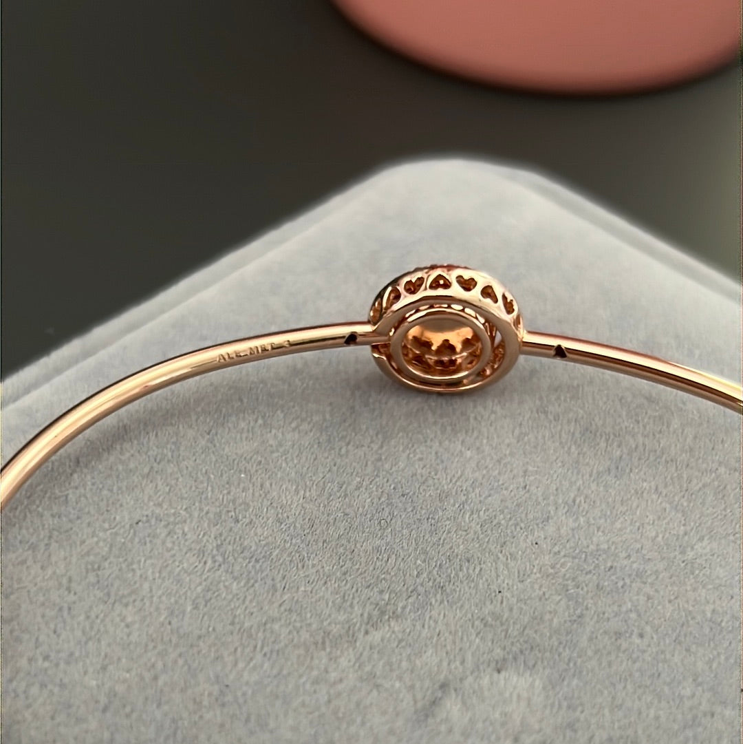 Genuine Pandora Rose Gold Bangle With Pave Pink Stone Size Medium