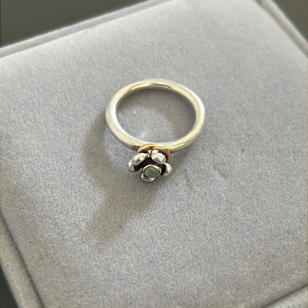 Genuine Pandora Two Tone Topaz Flower Ring With Gold Hoop Size 56 Rare
