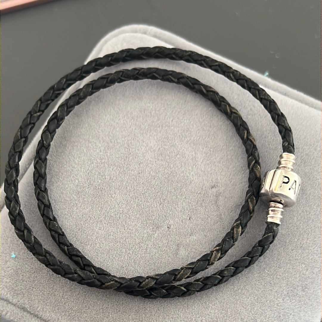 Bundle of 3 Leather Bracelets Tan Brown and Black