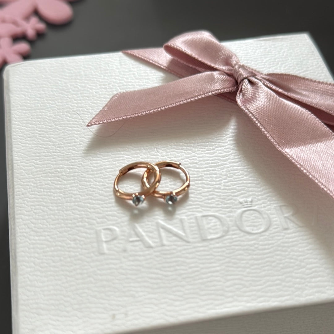 Genuine Pandora Rose Gold Blue CZ Hoop Earrings