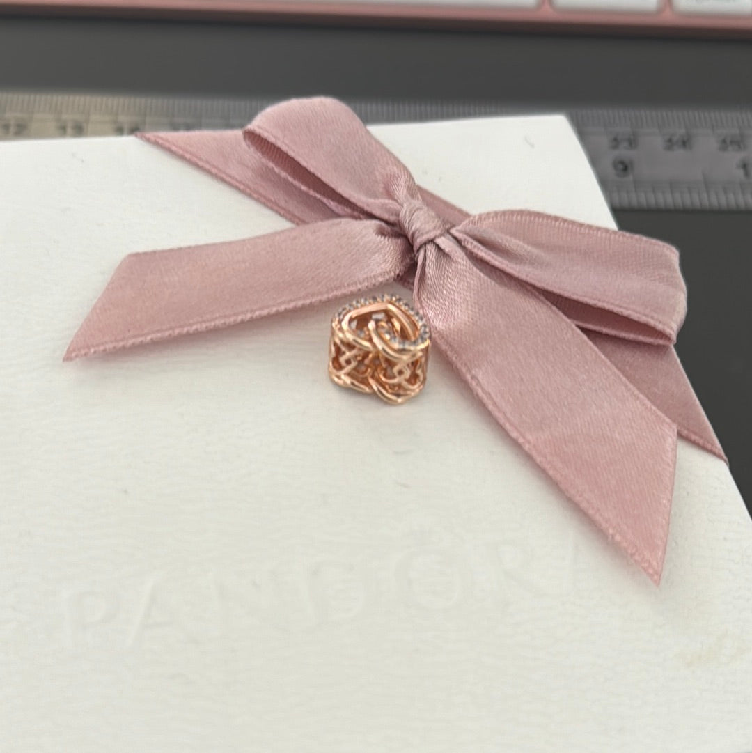 Genuine Pandora Rose Gold Double Pave Heart Openwork Charm