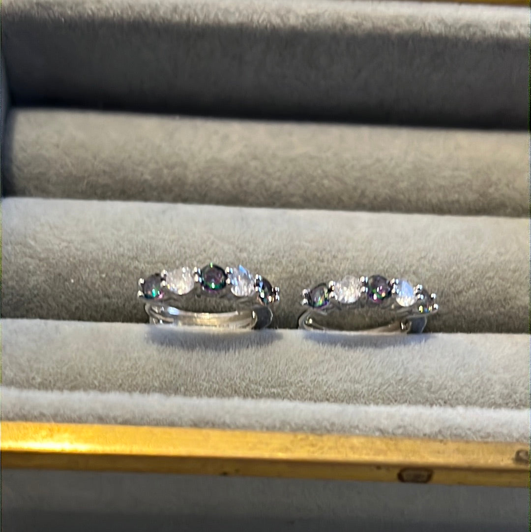 Brand New Sterling Silver Hoops Blue & Clear CZ Stones