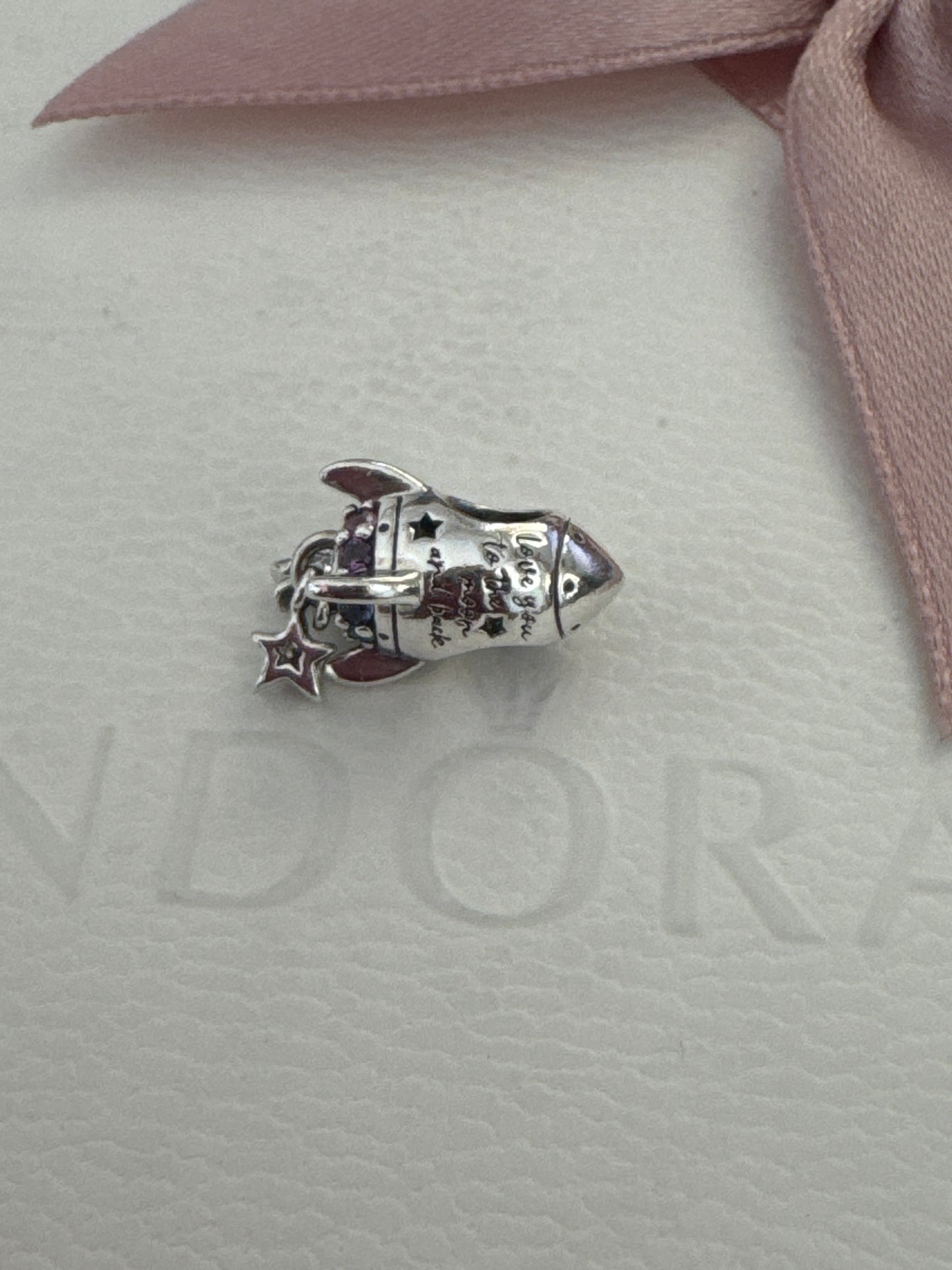 Genuine Pandora Pave CZ Space Rocket Charm Dangle 'Love You To The Moon & Back'