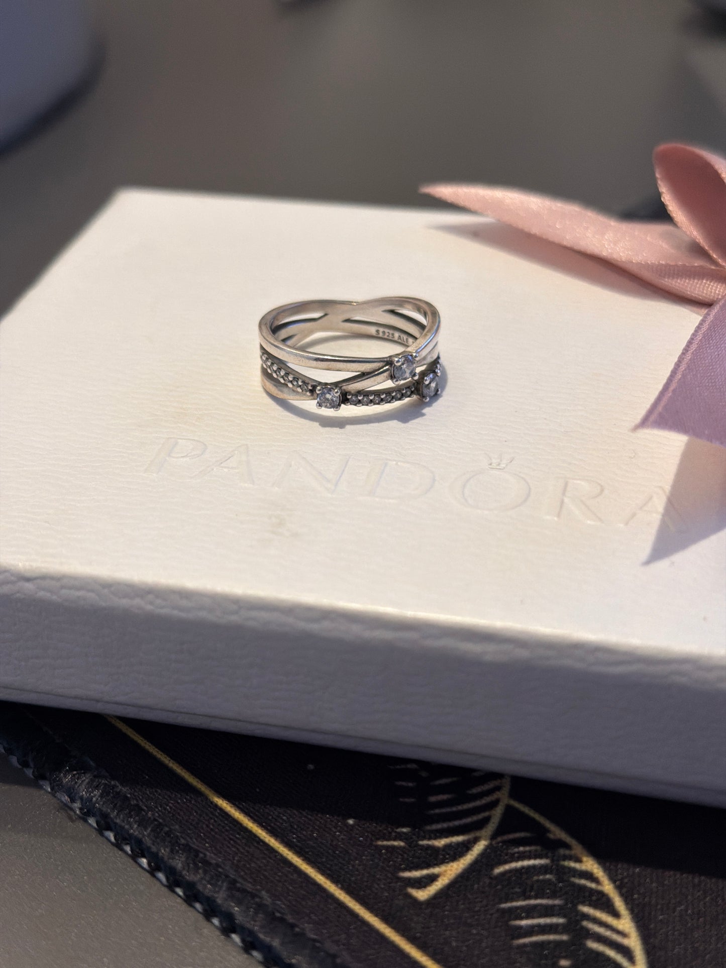 Genuine Pandora Triple Layer Sparkling Bar Pave Ring 58
