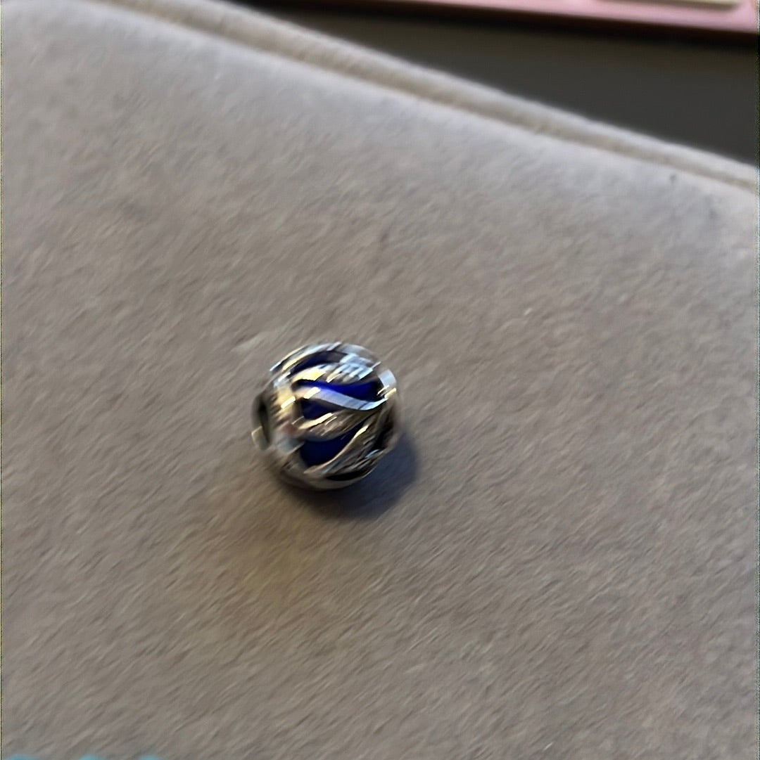 Genuine Pandora Blue Murano Encased in Nature Leaf Pave Leaves Glass Silver Charm