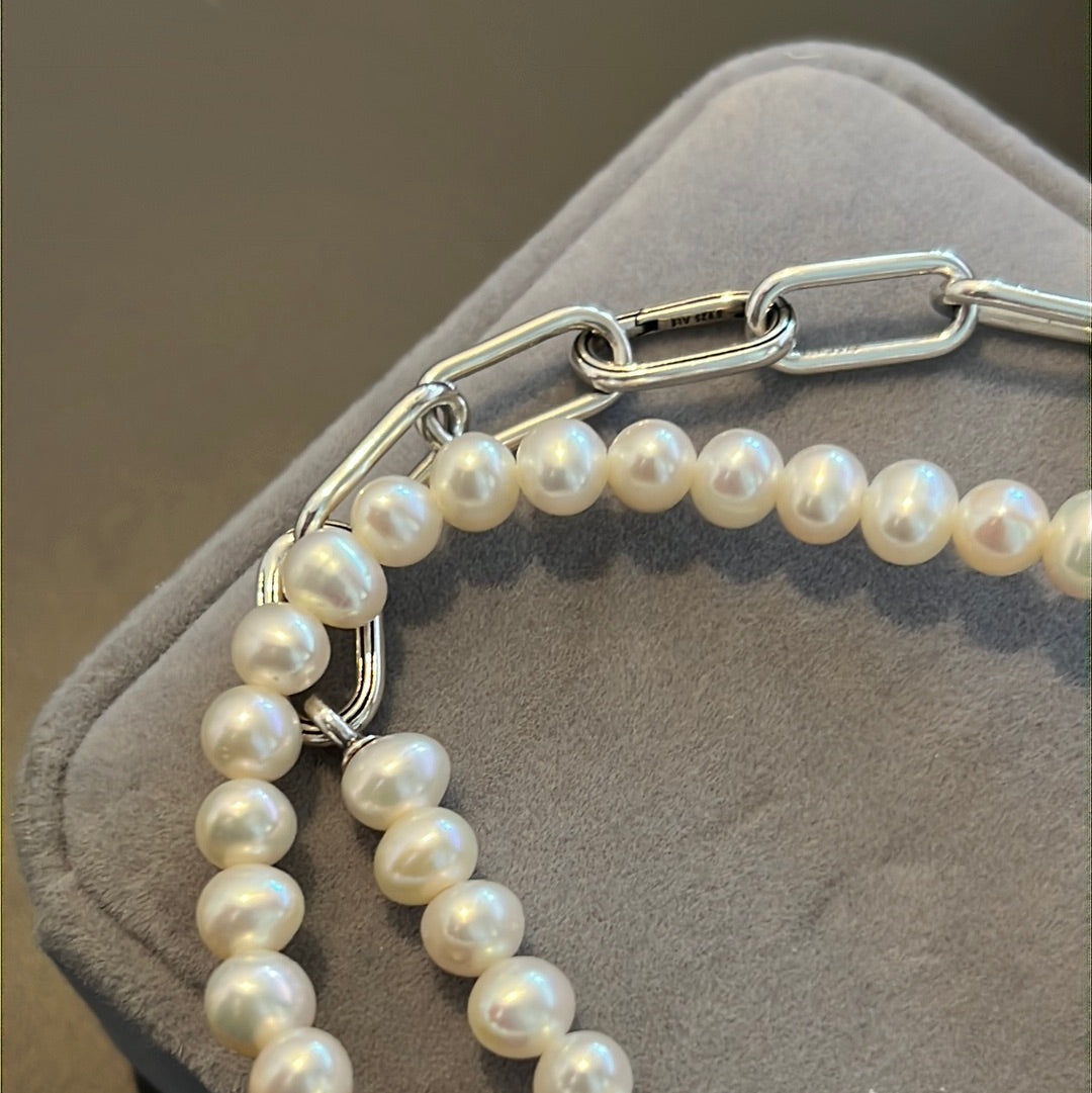 Genuine Pandora Me Treated Freshwater Cultured Pearl &  Link Chain Necklace 45cm